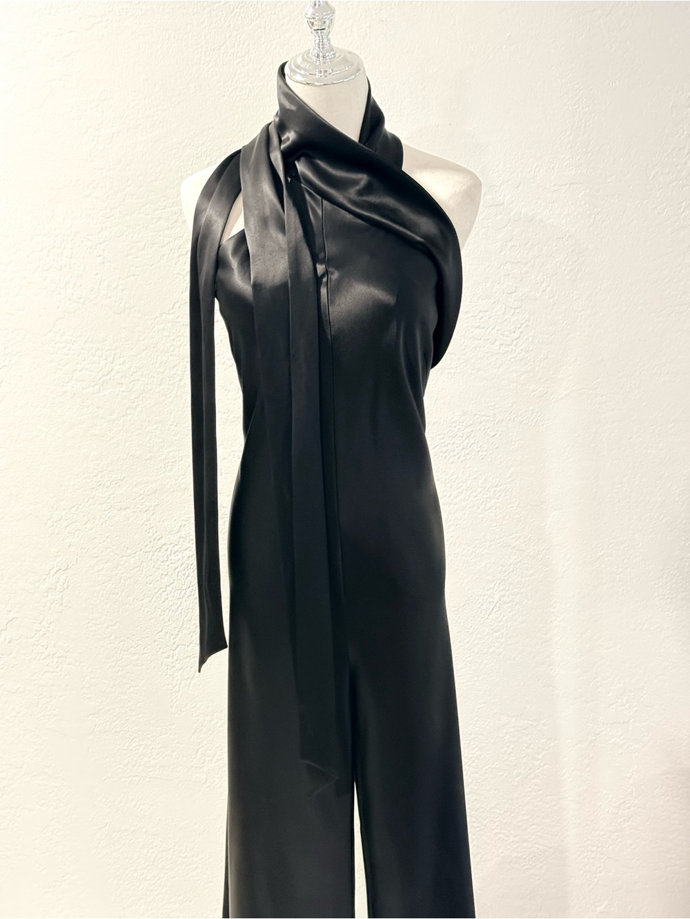 Galvan London Black Sienna Halter Satin Sash Tie Neck Wide Leg Jumpsuit luxury - Picture 11 of 16